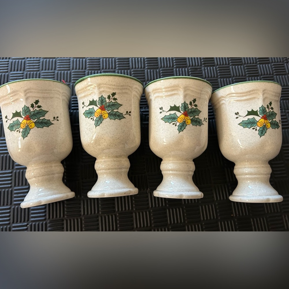 Vintage Christmas Tree Goblets – Set of 4 – Made in Japan Holiday Stoneware Cups